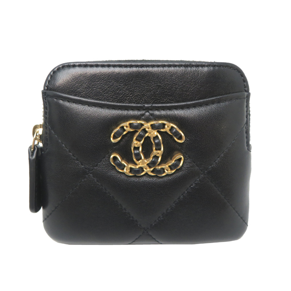 CHANEL Black Lambskin Leather Wallet